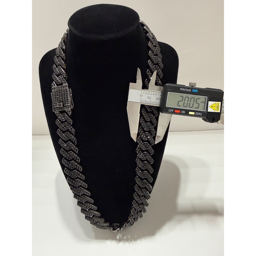 black on black cuban iced out chain necklace 20 inch 20mm vvscz great quality - Picture 2 of 6